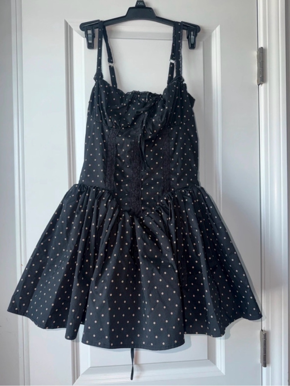 Black Polka Corset Dot Mini Dress with Adjustable Straps - Picture 1 of 3